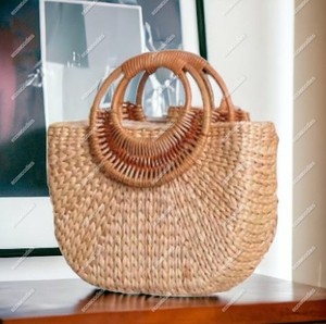 Buen precio tejido a mano hecho a mano señoras mujeres paja mar hierba medio redondo playa paja tejida bolsos para mujeres - Product Image 4