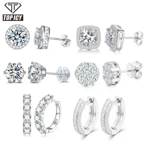 Pass diamond test VVS D moissanite earrings men women 0.5CT-3CT 925 silver GIA certificate lab diamond stud luxury jewelry