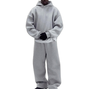 Chándal de peso pesado 100% algodón para hombres Unisex 2 piezas conjunto 500 GSM algodón polar Sudadera con capucha y pantalones de chándal para gimnasio y ropa de calle - Product Image 3