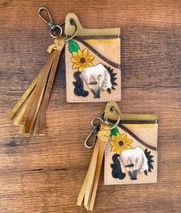 Nueva llegada Floral Color Tooled cuero ATM Card Holder Case elegante pequeño Western Flower Tooling Tassel Card Cases con llavero - Product Image 4