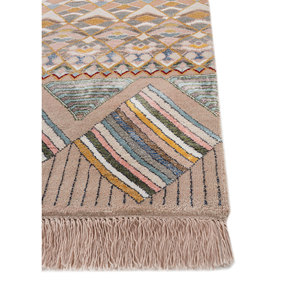 Alfombras Manchaha de Lana y Seda de Bambú con Patrón Geométrico, Anudadas a Mano en Rosa y Morado para Uso Doméstico-Les-2633 - Product Image 4