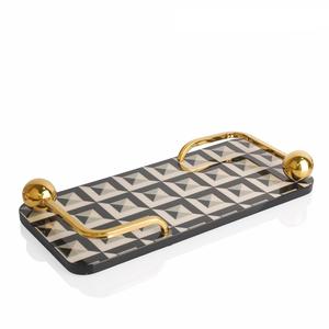 Nouvelle tendance de forme ronde élégante plateau de service en marbre blanc et noir avec poignées en forme de cube uniques et modernes en prix de gros bon marché - Product Image 6