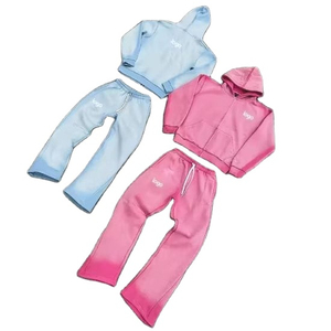 ชุดวอร์มมีฮู้ดและขาตรงขาบานสำหรับผู้ชายชุดวอร์มล้างกรดมีซิปแบบกำหนดเองพิมพ์ลายหน้าจอเสื้อผ้าลำลอง - Product Image 3