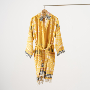 Albornoz XL unisex de algodón y lino tejido de secado rápido transpirable sólido todo el año ropa de dormir y salón modelo de verano ODM suministrado Turquía - Product Image 3