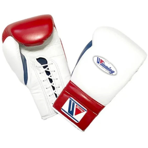 Winning <b>Lace</b> Up Boxing Gloves <b>White</b> Navy Red Premium Leather Professional Boxing Gloves Fight Training Sparring 8oz 10oz 12oz - Product Image 1