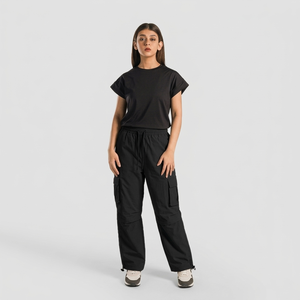 Pantalones Jogger Cargo de Cintura Media Mile, Transpirables, de Lona Oxford, Estilo Casual Hip Hop, con Frente Plano, Leggings Negros - Product Image 3
