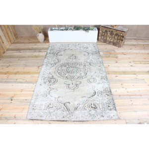 Grand tapis turc 5,2x8,8 pieds, tapis en laine vintage à fleurs vertes - Product Image 1