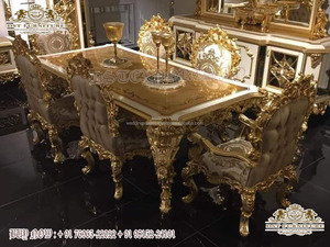 Juego de Comedor Estilo Francés Real, Clásico, Tallado en Madera de Teca, Juego de Comedor de Lujo, Mesa de Comedor Estilo Barroco de Madera de Teca - Product Image 5
