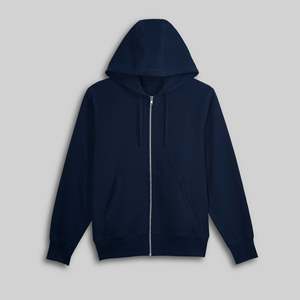 Sudadera con Capucha y Cremallera para Mujer, Color Azul Marino, 400GSM, Felpa Gruesa, 100% Algodón, Resistente al Viento, Costuras Planas, Color Sólido, Manga Larga - Product Image 1