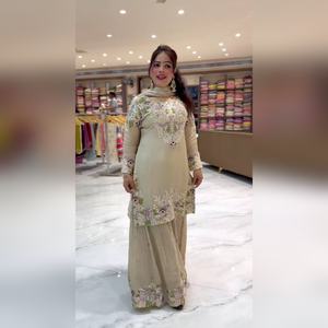 Chic arrival multi color cotton salwar kameez sharara set featuring resham work <b>detail</b> and fancy dupatta 2025 collection - Product Image 5