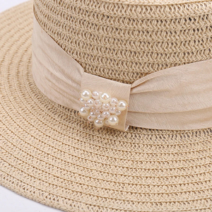UV Protection <b>Summer</b> Fashion Simple Outdoor Travel Beach Holiday <b>Hat</b> Breathable Pearl Decorated Raffia <b>Straw</b> Character for - Product Image 6