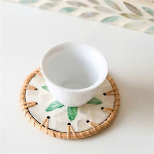 2024 Classic Style New Style Rattan Cup <b>Coaster</b> Pad Small Decorative <b>Ceramic</b> Pads for Drinking Tea Mat & Pads - Product Image 1