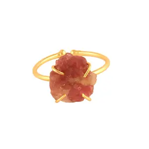 Высококачественное кольцо из натурального необработанного турмалина, регулируемое кольцо, классическое позолоченное кольцо с зубцами, кольцо по месяцу рождения, ювелирные изделия
