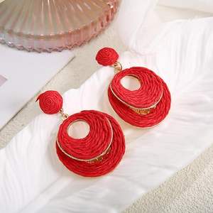 Pendientes de aro de rafia hechos a mano para mujer, joyería colgante Bohemia ligera, fiesta de moda, verano, Vacaciones en la playa, diseño de envoltura de paja ovalada - Product Image 4