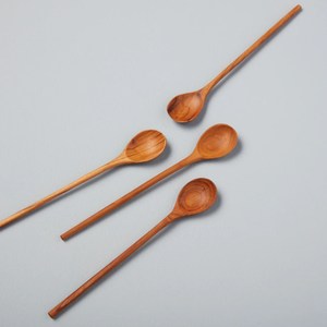 Cuillères fines en teck, lot de 4, grandes cuillères en bois pour la cuisine, cuillère en teck, ustensile pour la cuisine, service, résistant à la chaleur, antiadhésif - Product Image 2