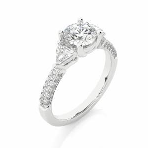 Round And 4 Prong Set Three Stone Diamond Engagement Ring - Product Image 2