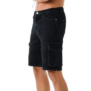 Coton de qualité supérieure noir Cargo luxe hommes coupe droite décontracté élégant Durable été confortable Denim Shorts - Product Image 2