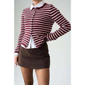 <b>Burgundy</b>- Thin Striped <b>Cardigan</b> - Product Image 2