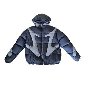 Chaqueta acolchada azul bebé para hombre con cuello levantado logotipo personalizado blanco brillante Varsity Bomber abrigo de invierno recortado impermeable sólido - Product Image 3