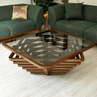 Mesa de Centro Moderna de Madera y Vidrio, Portátil y Ecológica, con Almacenamiento para Sala de Estar, Decoración de Hogar de Lujo