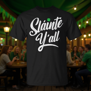 Camiseta del Día de San Patricio, irlandesa, gaélica, Slainte Y'all, negra, para adultos, unisex - Product Image 3
