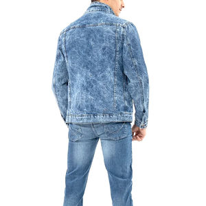 Nouvelle arrivée Veste en jean décontractée pour homme Coupe ajustée Mode d'hiver avec col montant Grande poche Couleur unie Capuche Logo avant - Product Image 2