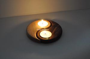 Portavelas de madera Yin Yang hecho a mano, decoración de Feng Shui de madera rústica de doble tono para meditación, regalos, ambiente del hogar - Product Image 5