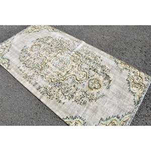 Tapis traditionnel en laine beige gris 3.7 X 7.1ft Design patchwork turc vintage pour décor de salon Rectangle couloir Latex 4m - Product Image 4