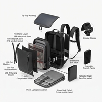 Sac à dos pour ordinateur portable en polyester à chargement solaire avec port USB et fermeture éclair, grande capacité, pour voyages d'affaires, pour hommes