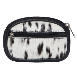 เคสใส่บัตรใช้ได้ทุกวันหรูหรามีซิปกระเป๋าถือหนังวัวกระดุมปิดโลโก้แบบกำหนดเองพร้อมพู่สีดำสีขาว - Product Image 2