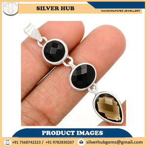 925ทำด้วยมือเงินสเตอร์ลิงควอตซ์สีดำจี้โอนิกซ์เครื่องประดับอัญมณีที่สวยงามการตั้งค่าฝาสำหรับซัพพลายเออร์ขายส่ง - Product Image 2