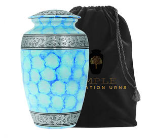 Urna de Estilo Americano/Europeo Azul Claro Plateada para Cenizas Humanas, 10 Pulgadas, con Bolsa de Terciopelo - Product Image 3