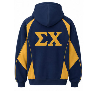 Sigma Chi Embroidered <b>Men's</b> <b>Blue</b> Gold Lettering Casual Hoodie 100% Cotton Eco-Friendly Regular Fit Pocket Design Winter Wear - Product Image 6