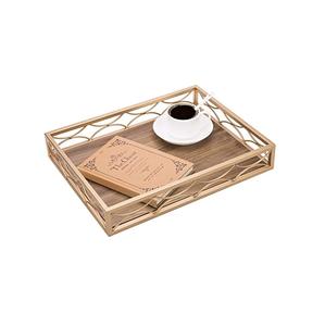 Nouveauté Vente Chaude Plateau de Service en Bois d'Acacia Fait Main avec Poignées Dorées Plateau de Service Carré en Bois d'Acacia pour le Petit-Déjeuner - Product Image 1