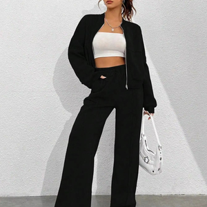 Premium 100% Cotton Casual Sweat Suits Customize Zipper Wholesale 2 Piece Set Stylish Design Logo Tracksuits - Product Image 5