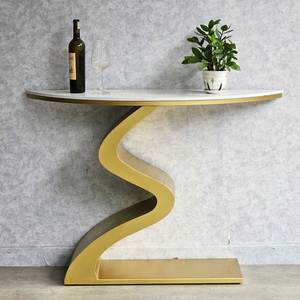 Wave-shaped Modern Luxury Marble <b>Console</b> Table 120x30x85cm with Stone Top and Iron Legs (CST058) - Product Image 3
