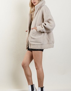 Winter Outdoor Solid Color Polar Fleece Coat Sherpa Jacket Full Zipper up Pockets Warm Women Fleece Jacket - Product Image 2