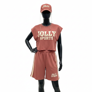 Ensemble short de basket-ball pour femmes, mélange de polyester et de coton, respirant, avec logo imprimé sur le côté, ensembles pour femmes 100% coton - Product Image 1
