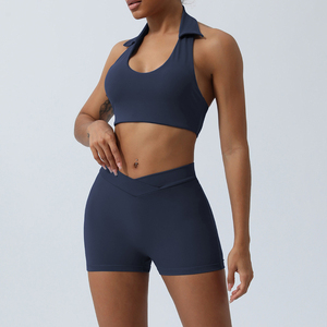 Conjunto Deportivo de 3 Piezas para Mujer, Talla XS, Leggings de Yoga con Estampado Sólido, Cintura Elástica, Top Deportivo con Cuello Halter, Shorts Levanta Glúteos, Ropa Deportiva - Product Image 5