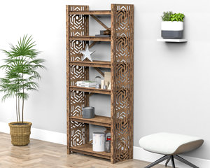 Handcrafted <b>Wooden</b> Bookshelf With Intricate Geometric Side Panels Tall Multi Layer <b>Shelving</b> <b>Unit</b> Bookcase <b>Wooden</b> Shelves - Product Image 4