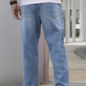 Venta al por mayor de los hombres de cintura media de mezclilla suave lavado medio de ajuste atlético de pierna cónica de rendimiento Casual Jeans - Product Image 6