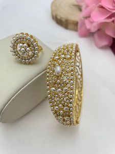 Combo de pulsera y anillo de perlas para mujer y niña, pulsera y anillo de alta calidad para fiesta, ideal para ropa informal y formal - Product Image 2