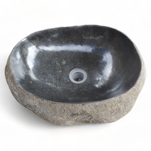 Escurridor de lavabo de piedra de roca ovalada Natural hecho a mano, lavabo de Río Original, grifo de un solo orificio, muebles de baño pulidos - Product Image 1