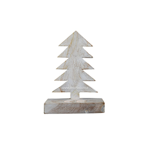 Bougeoir d'arbre de Noël en bois couleur blanche décorative pour l'artisanat de décoration de Noël - Product Image 1
