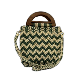 Bolso de Mano de Ganchillo Hecho a Mano de Doble Tono Verde y Beige de la Mejor Calidad con Flecos - Product Image 2