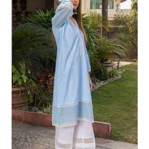 Robe d'été fantaisie pour femmes bleu clair longue durée indienne et pakistanaise Salwar Kameez vêtements confortables pour femmes - Product Image 2