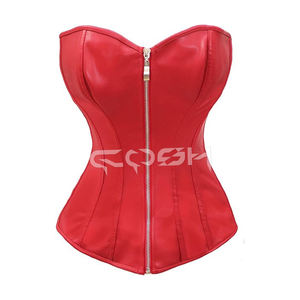 Vêtements de soirée et de club, corset en similicuir bordeaux avec fermeture éclair sur le devant - Product Image 5