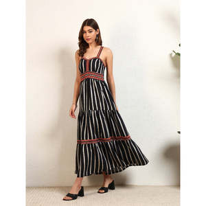 Deebaco Women's Striped Tiered Maxi <b>Dress</b> Spaghetti Strap Boho A-Line Loose Summer Casual Chiffon Sleeveless Empire Waist - Product Image 3