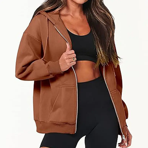 Sweat à capuche zippé pour femme à manches longues sweats surdimensionnés polaire Y2K veste poches tenues d'automne - Product Image 2