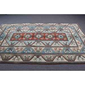 Alfombra de 5.3x9 pies, Alfombra Turca Vintage, Alfombra de Lana Ikat Azul - Product Image 3